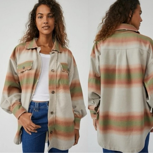 Free People Jackets & Blazers - Free People XL Western Bohemian Printed Ruby Jacket Shacket Mazipan Serape Ombre